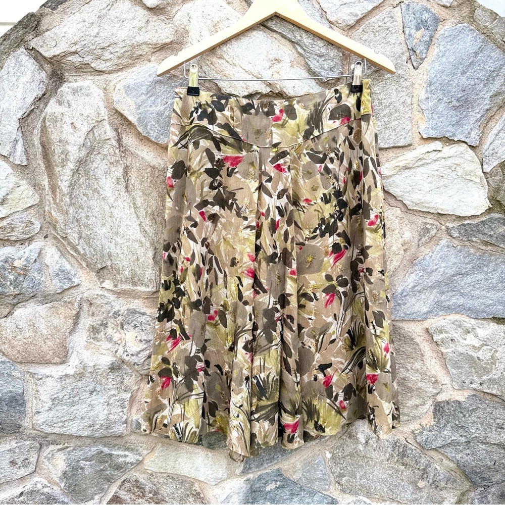 Vintage Silk Floral & Embroidered Flowy Aline Skirt